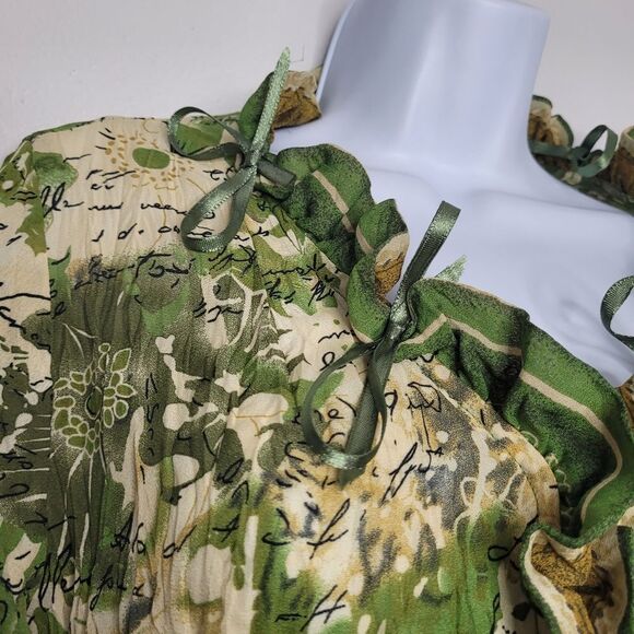 vintage y2k 90s green grunge fairy button front ruffle tie blouse size medium - Picture 4 of 8